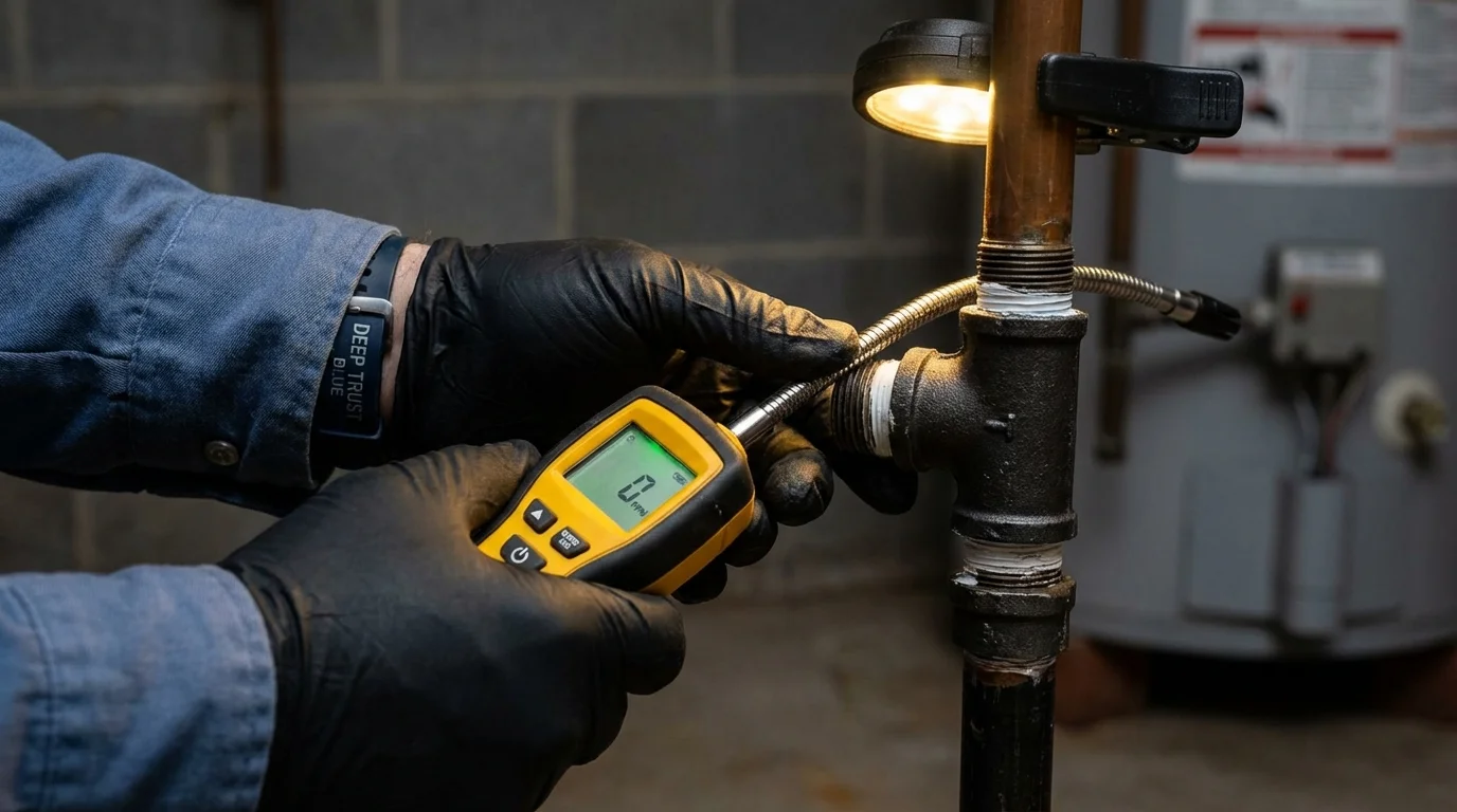 Gas leak detection with electronic sniffer by Johns Plumbing LLC in Kersey