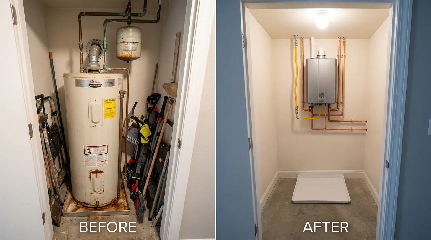 Tank water heater versus wall-mounted tankless unit comparison for Kersey, CO homeowners